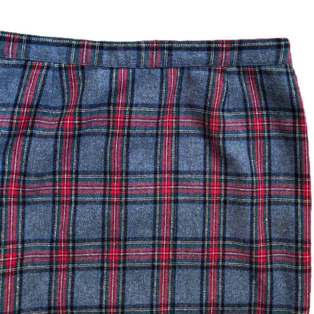 Vintage Gray Plaid Straight Midi Skirt Fits M L Red Green Wool Blend Preppy Xmas - Picture 2 of 6